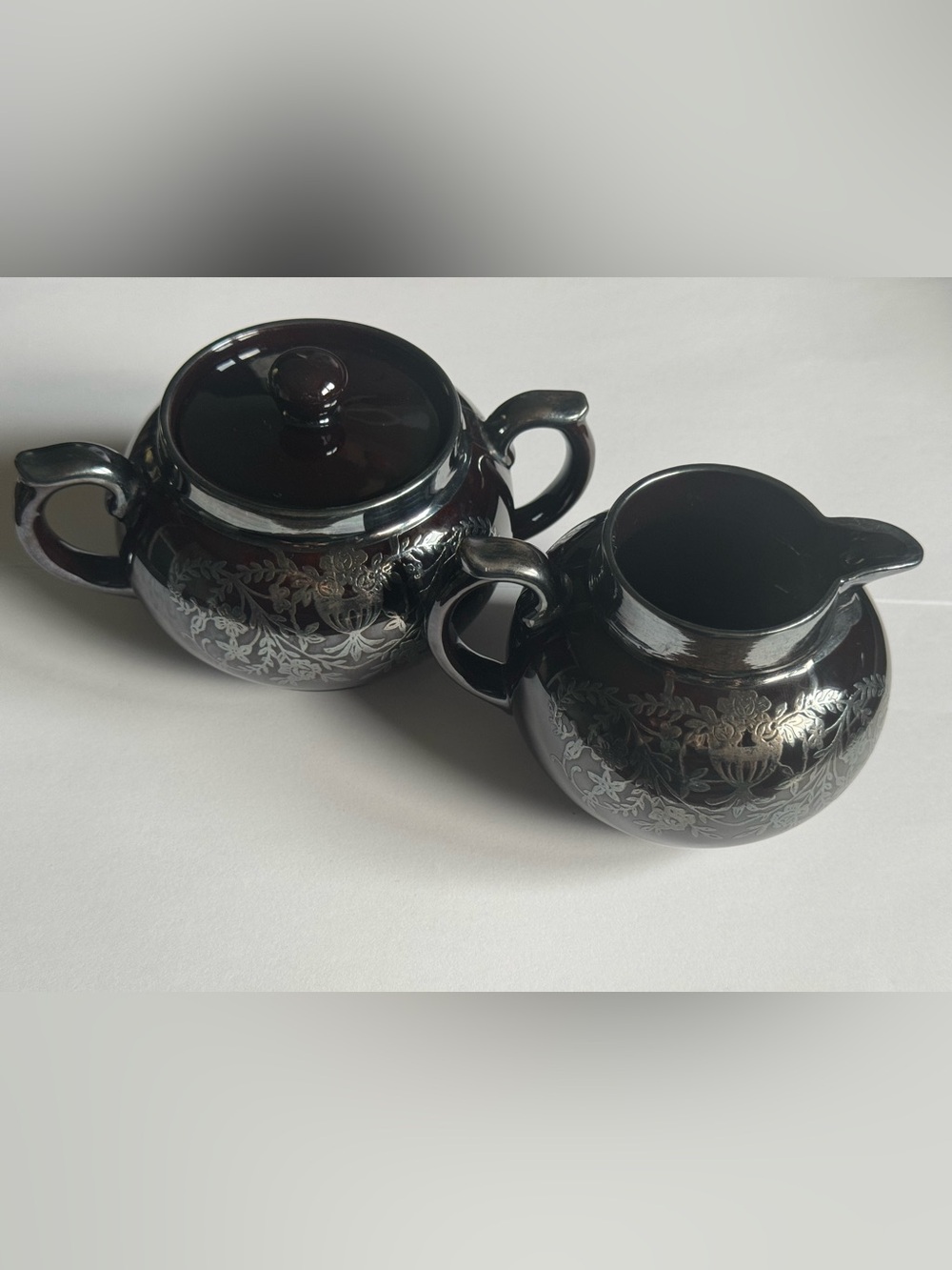 Vintage Gibson’s Burslem silver overlay creamer and sugar bowl set